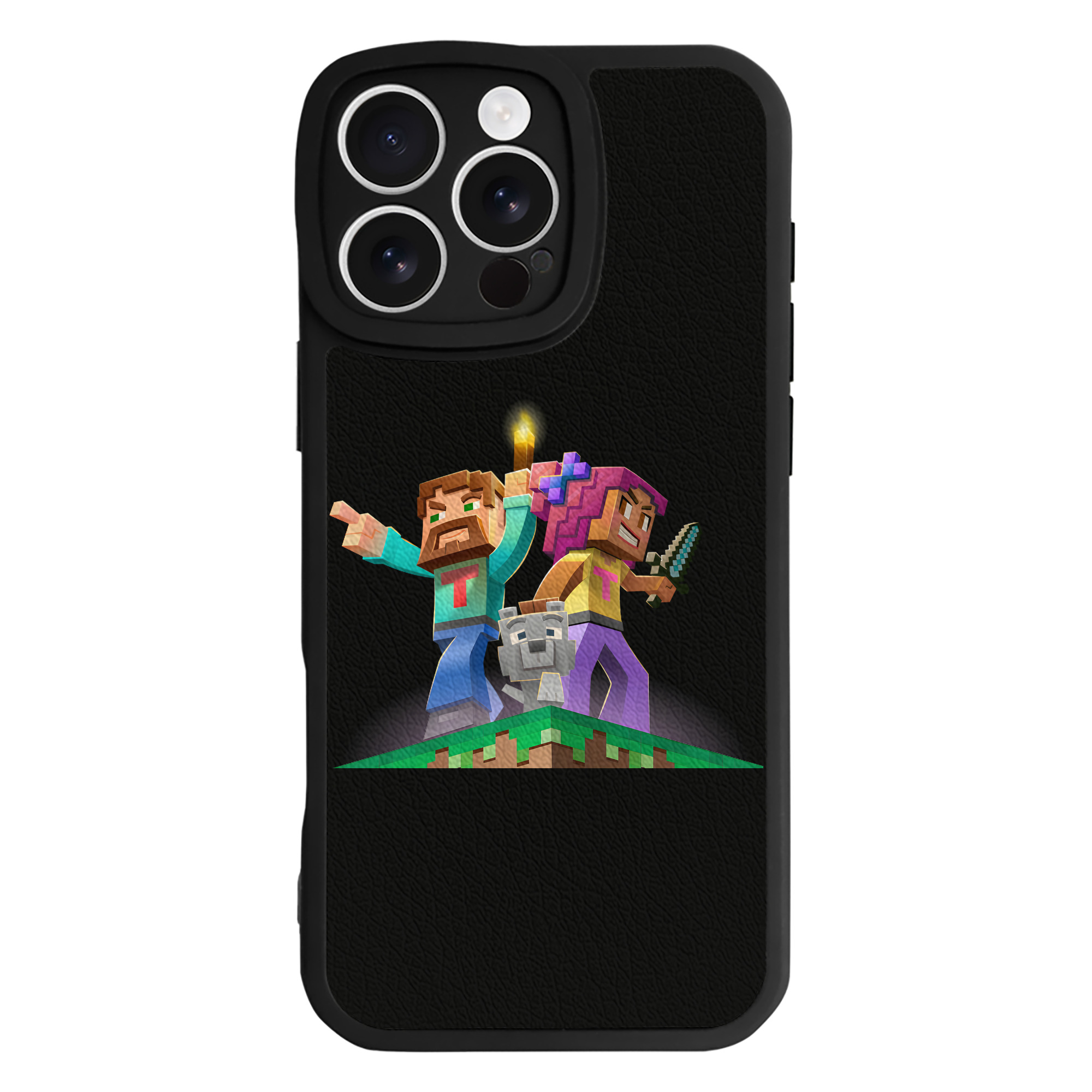 （画像用） マインクラフト ブロックの世界 Minecraft MC Block world 【iPhone 16シリーズ対応】シリコンスマホケース（レザー調） 材質：シリコン